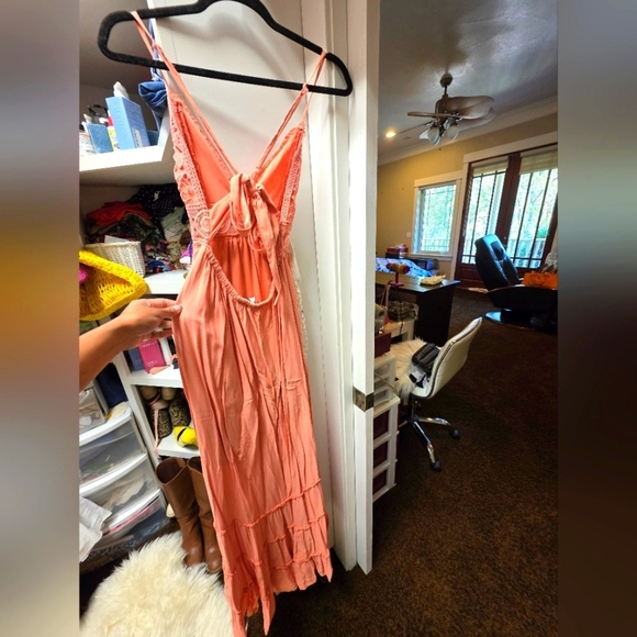 Elegant Coral  Maxi Dress Backless bundle Of Dresses Have Discount - Picture 2 of 3